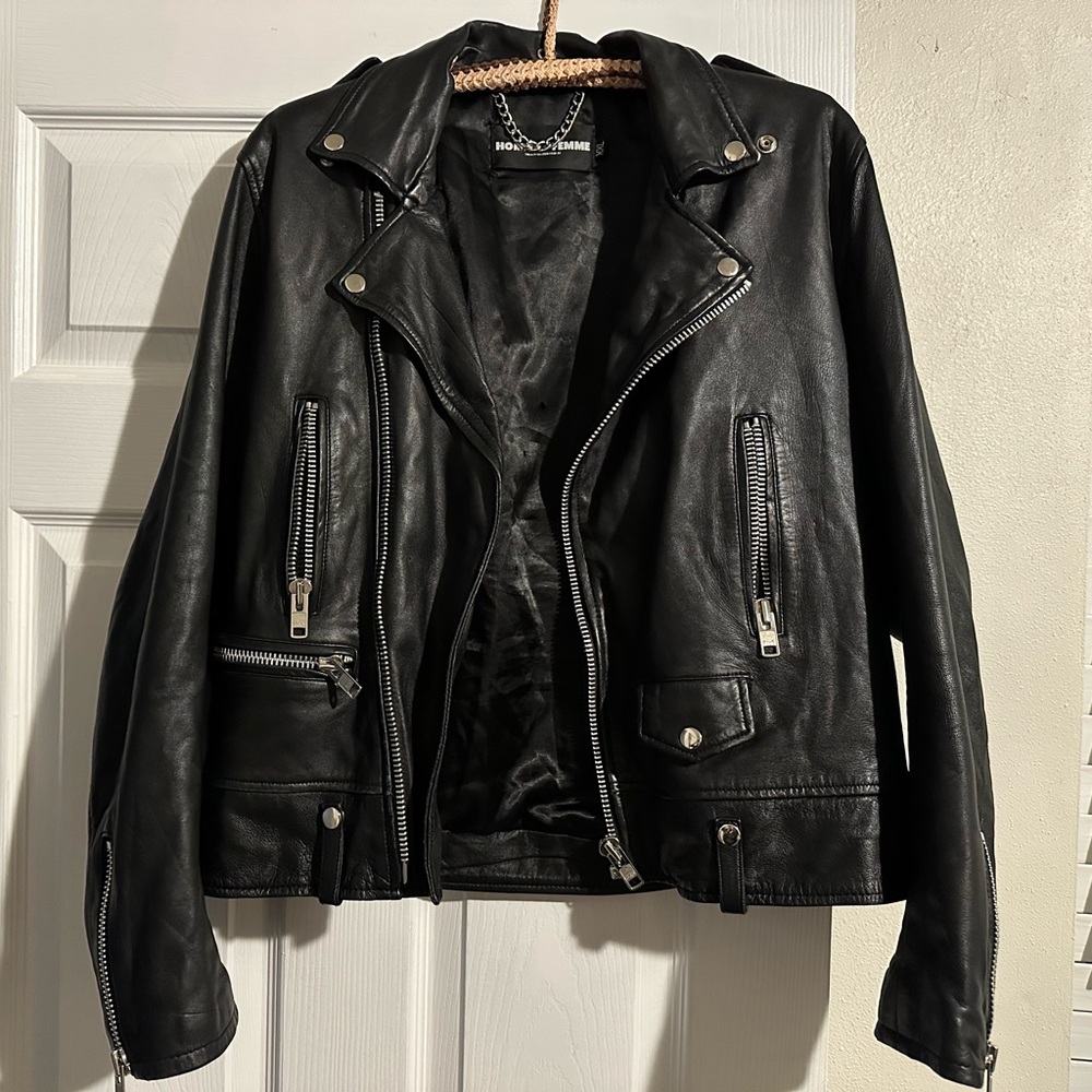 Homme + Femme Leather Moto Jacket XXL